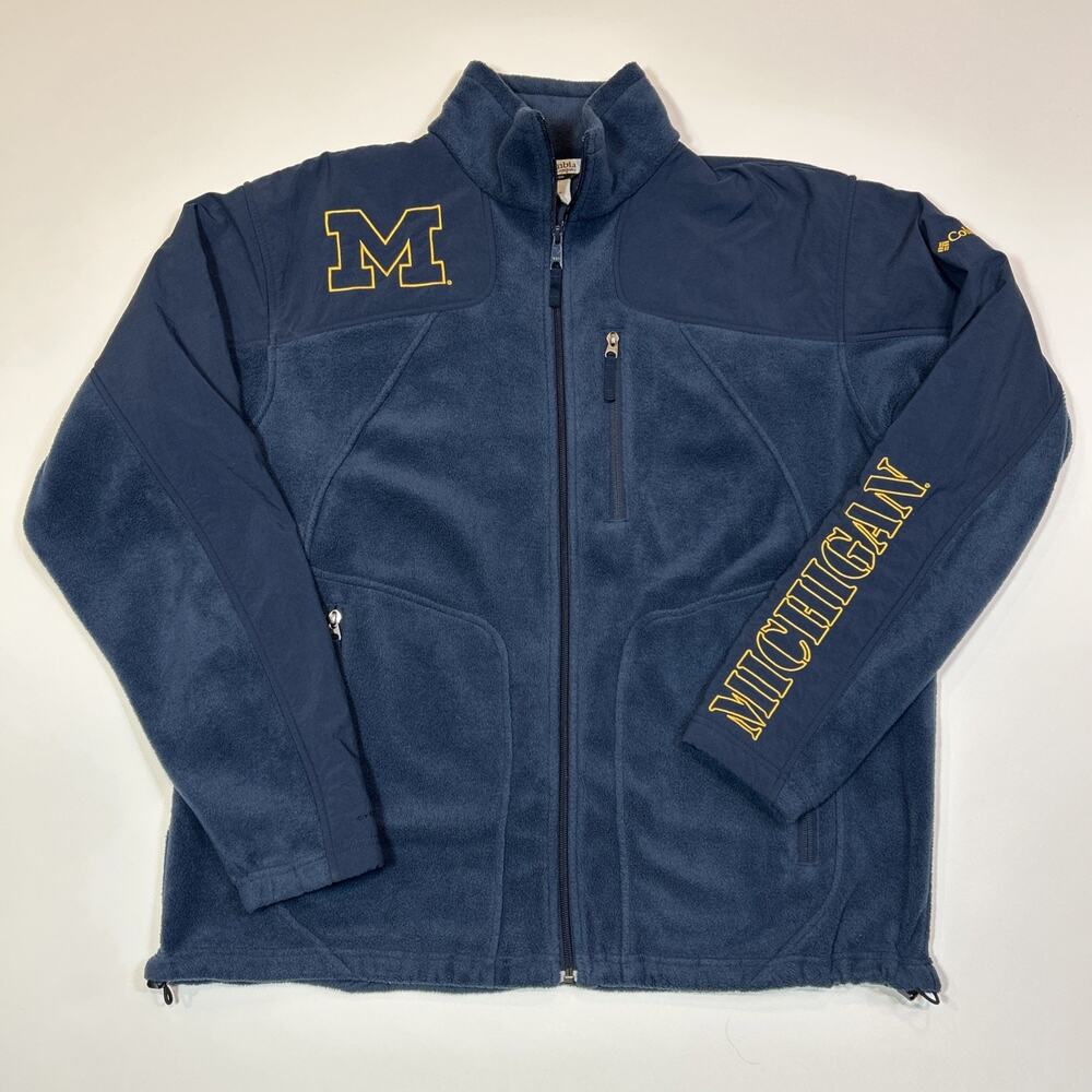 Michigan Wolverines Columbia Fleece Jacket Men’s Large Blue Full Zip Embroidered